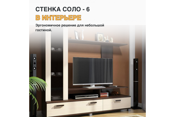 Стенка в гостиную "СОЛО-6" НМ (Улучшенная фурнитура) 